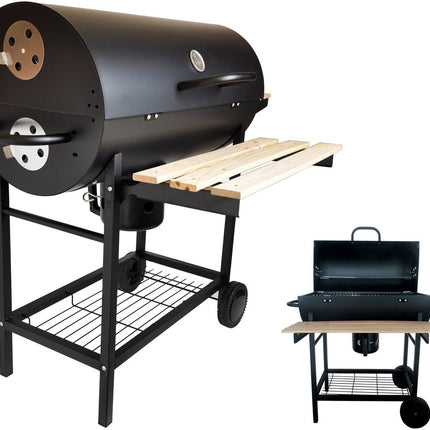 Großer Holzkohlegrill auf Rädern mit Deckel, Thermometer und verstellbaren Rosten – Ideal für den Garten