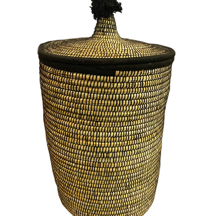 Großer marokkanischer Berber-Wäschekorb aus Schilf, schwarz