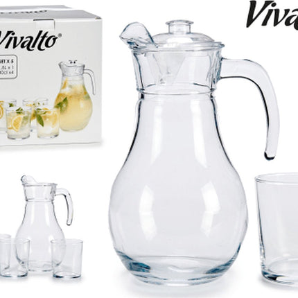Glaskaraffe/Kanne mit Deckel 1,8 Liter mit 4 Trinkgläsern 400 ml