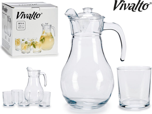Glazen karaf/schenkkan met deksel 1,8 liter met 4 drinkglazen 400 ml