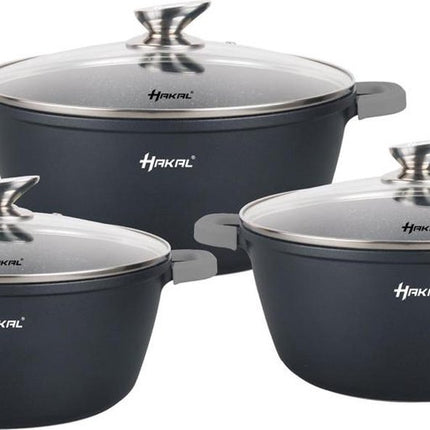 Hakal Premium Topfset - Kochtöpfe Bratentopf Induktion 6-teilig - Antihaftbeschichtung - Kaltgriffe Ø 20, 24 & 28 cm - Schwarz