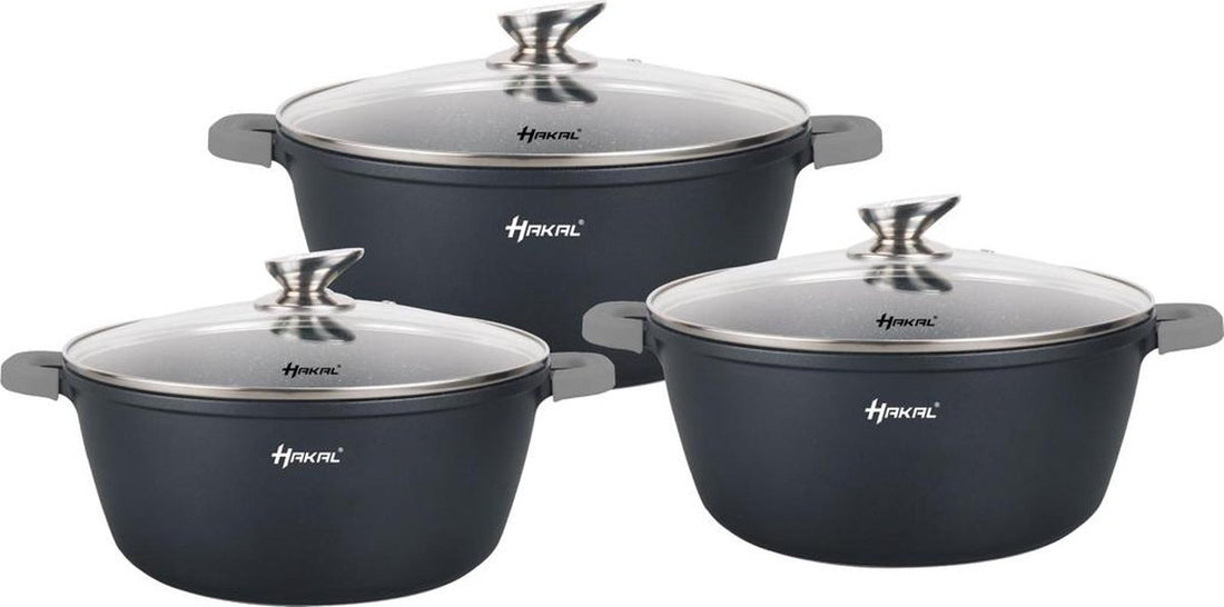 Hakal Premium Pan Set - Cooking Pots & Frying Pan Induction 6-piece - Non-stick coating - stay-cool handles Ø 20, 24 & 28 cm - Black