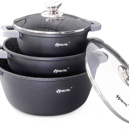 Hakal Premium Topfset - Kochtöpfe Bratentopf Induktion 6-teilig - Antihaftbeschichtung - Kaltgriffe Ø 20, 24 & 28 cm - Schwarz
