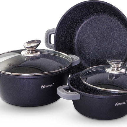 Hakal Premium Topfset - Kochtöpfe Bratentopf Induktion 6-teilig - Antihaftbeschichtung - Kaltgriffe Ø 20, 24 & 28 cm - Schwarz