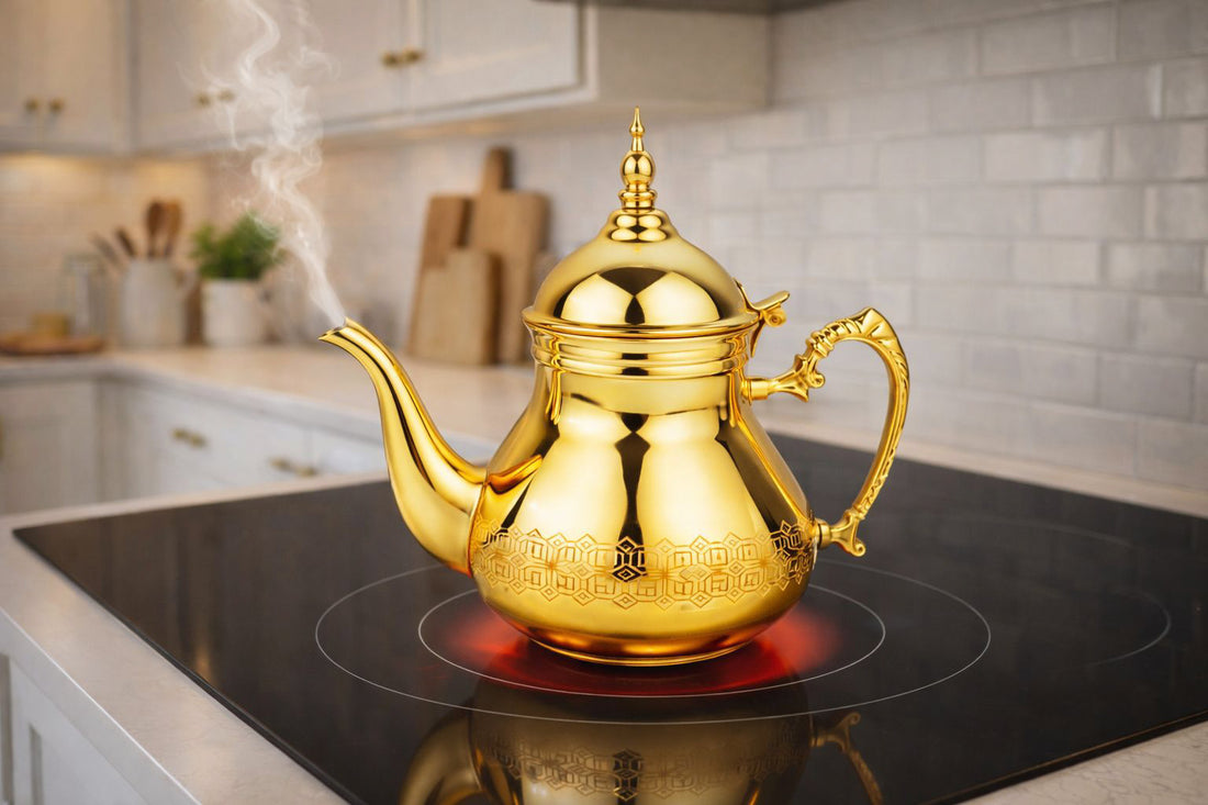 Hakal Sultana gouden Marokkaanse theepot – Arabische theepot RVS, 0,8–1,8 liter – foto 8