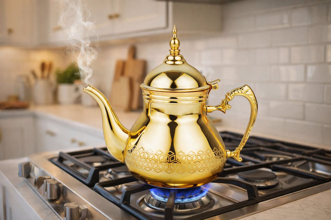 Hakal Sultana gouden Marokkaanse theepot – Arabische theepot RVS, 0,8–1,8 liter – foto 3