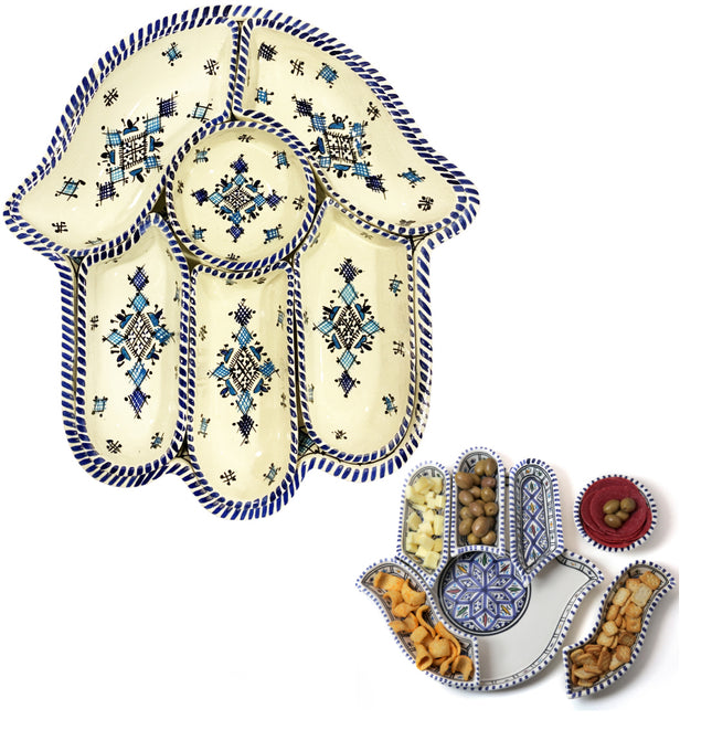 Khamsa Vorspeisen-Servierset blau-weiß