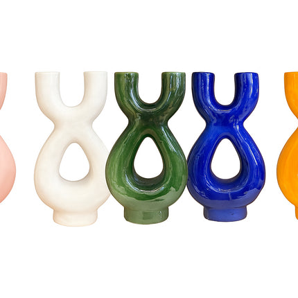 Keramieken Sculptuurvaas Dubbel – 36 cm – Modern Design in Diverse Kleuren