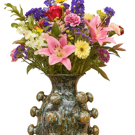 Handgefertigte Keramikvase mit Kugelstruktur – Braun/Grün – 26 cm hoch