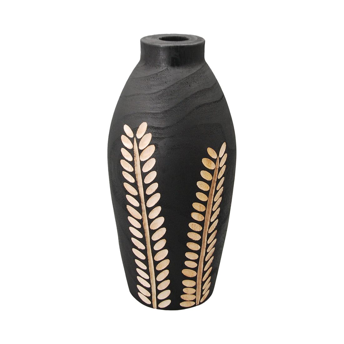 Hand-carved wooden vase black