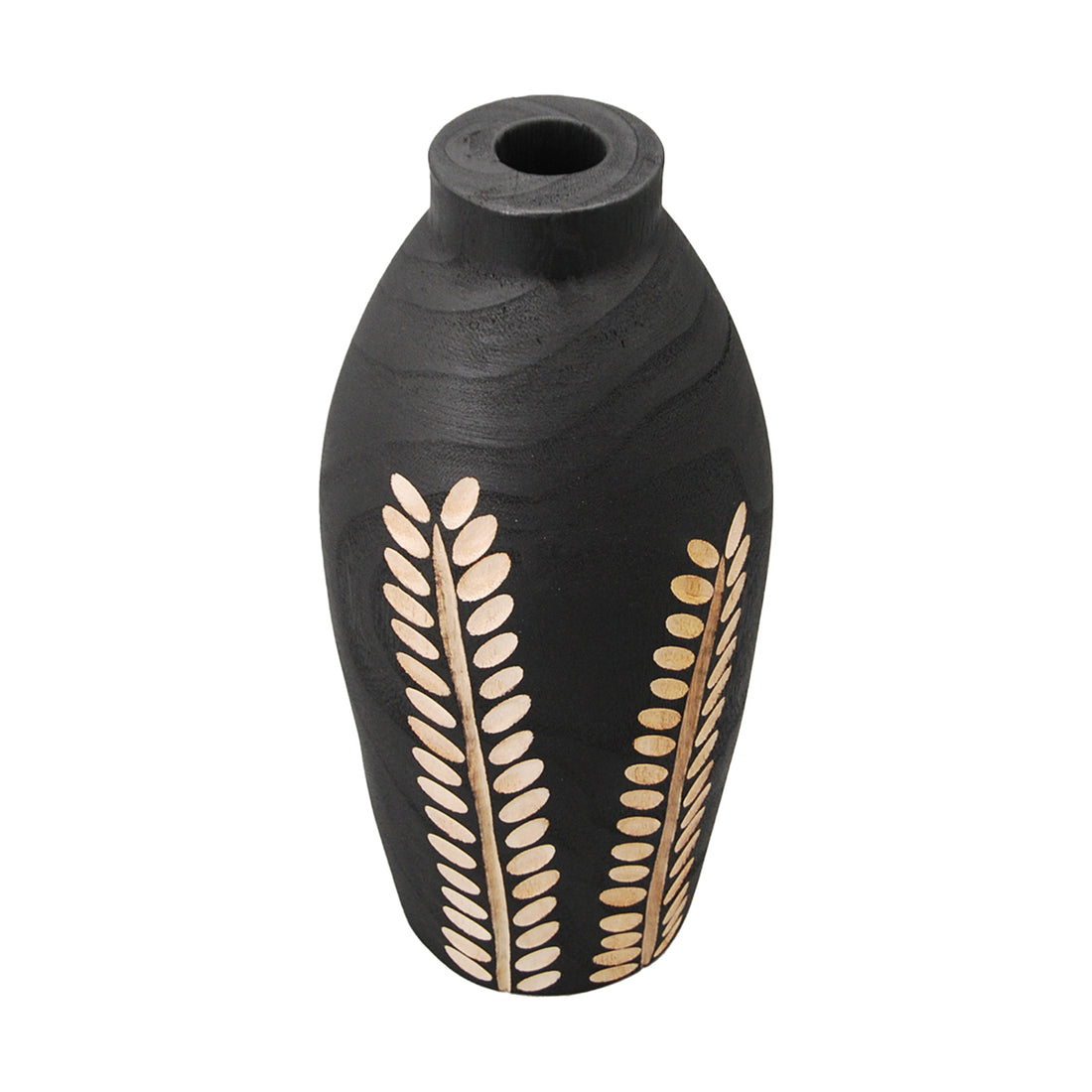 Hand-carved wooden vase black