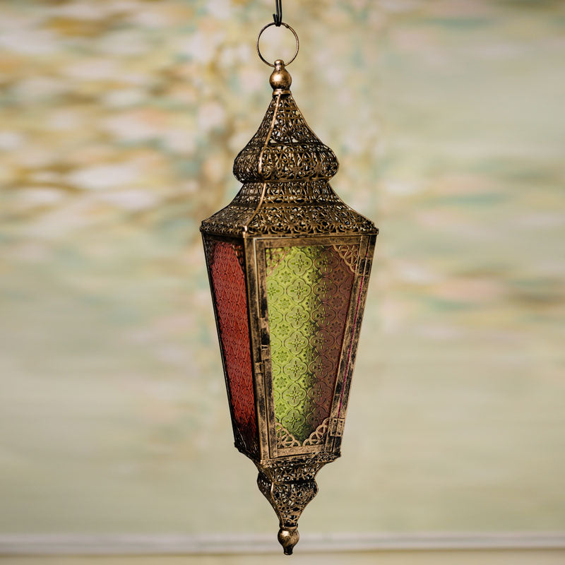 Hanging Tapered Gold-Colored Moroccan Lantern