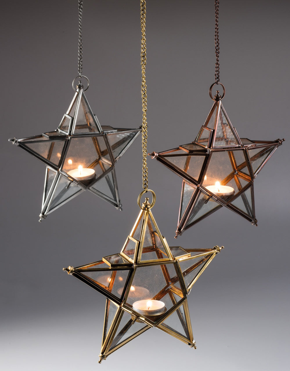 Recycled hanging star lantern clear glass