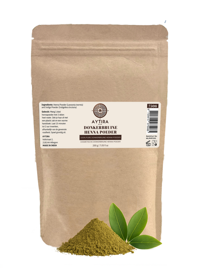 Aytira Dunkelbraunes Henna Pulver – 100% Natürliche Haarfärbung – 200g – Lawsonia & Indigo – Vegan und Chemiefrei