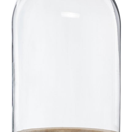 Glazen stolp op houten plateau - glas - D15 x H26 cm