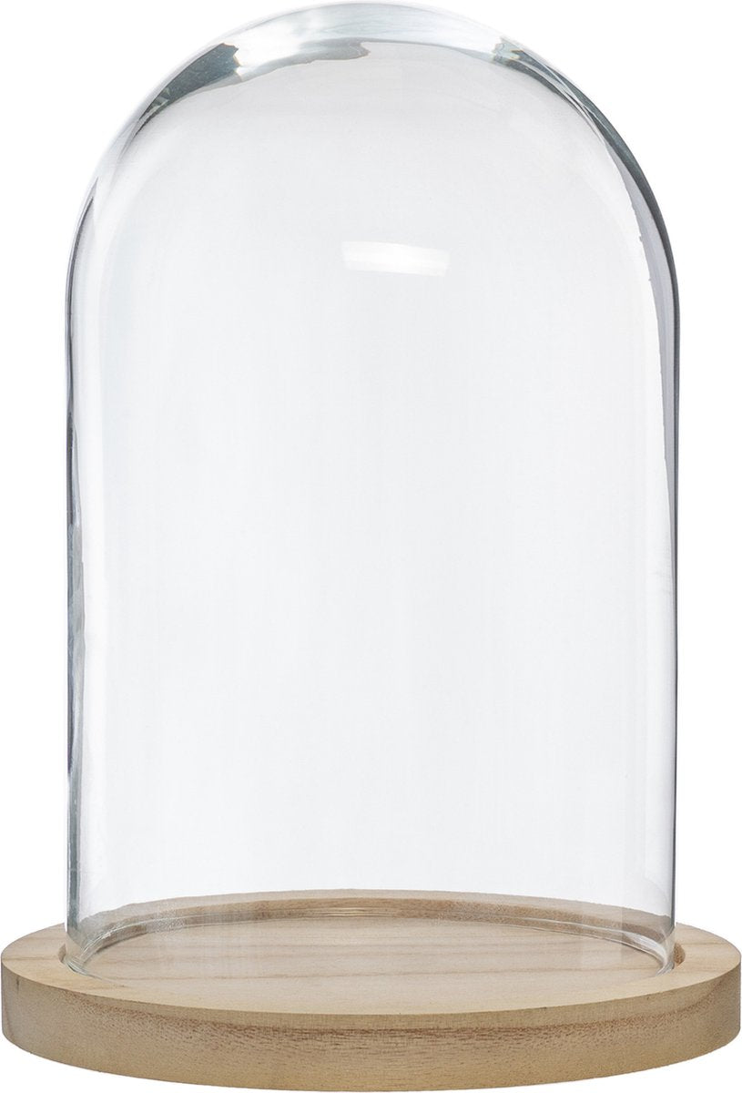Glasglocke auf Holzplatte - Glas - T15 x H26 cm