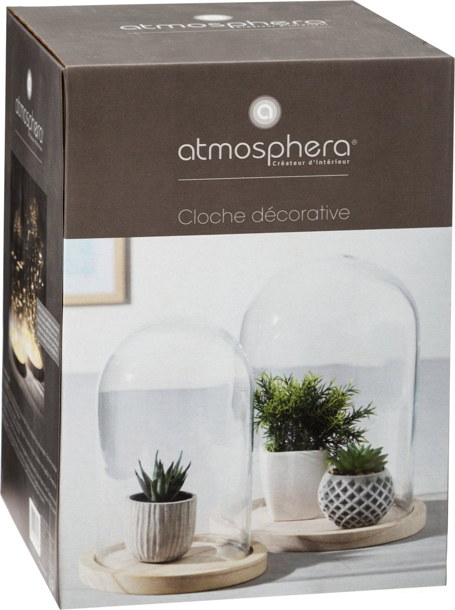 Glasglocke auf Holzplatte - Glas - T15 x H26 cm