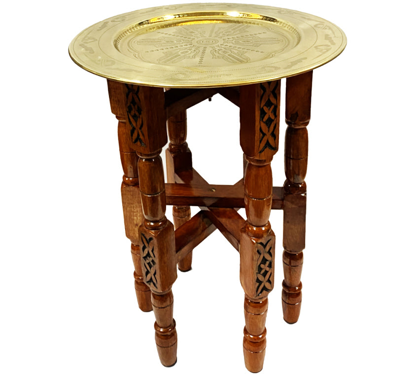 Piètement de table pliante en bois sculpté avec plateau