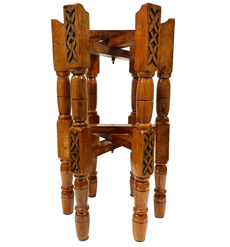 Piètement de table pliante en bois sculpté avec plateau