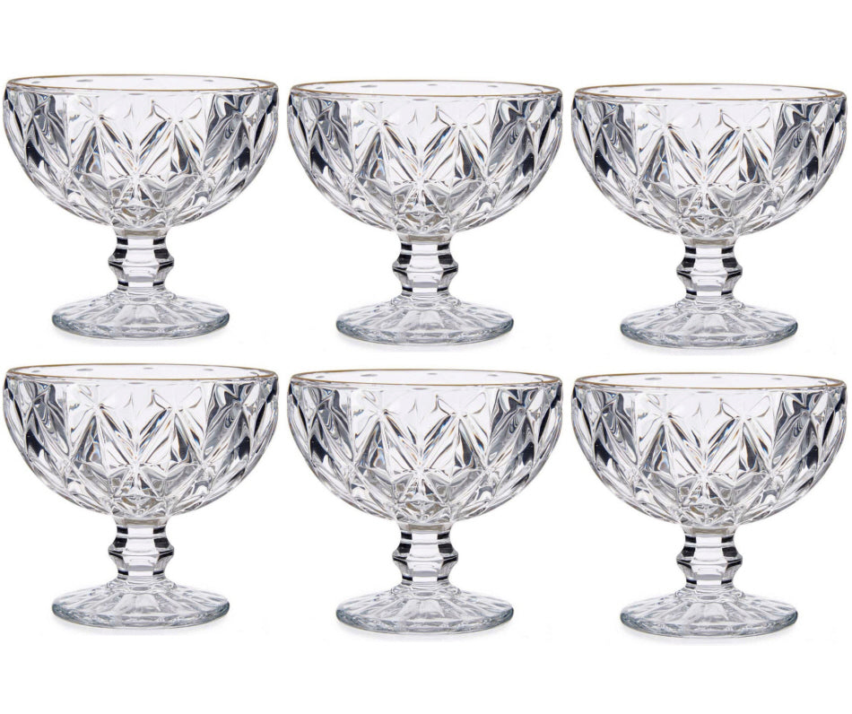 Diamond ice cream cup 6 pieces with gold rim 300 ml