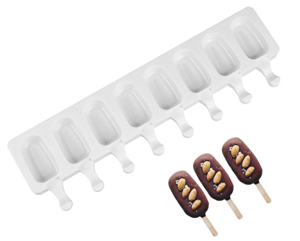 Magnum pops 8 | Moule à chocolat | Moule à pâtisserie en silicone | Machine à glaces à l'eau | 50 Bâtonnets inclus