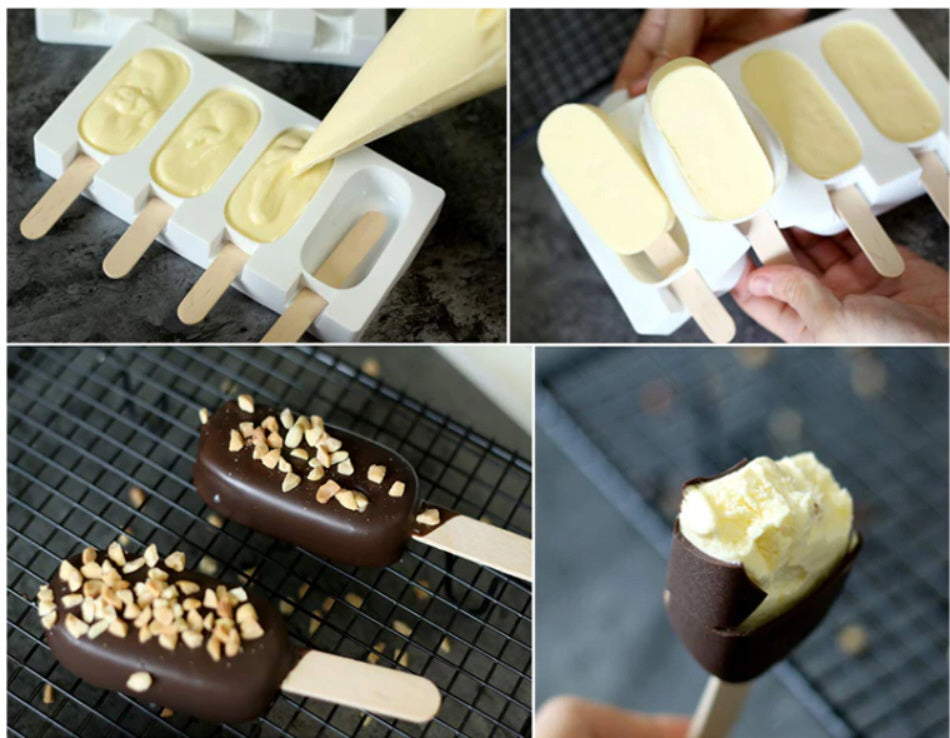 Moule à chocolat en silicone pour glaces Magnum, avec 50 bâtonnets