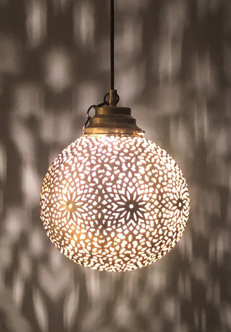 Oriental filigree globe pendant light