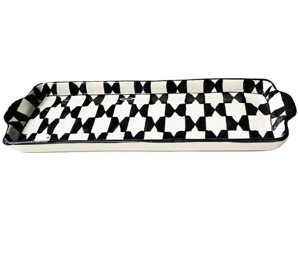 Plat rectangulaire en faïence noir/blanc