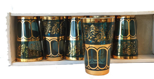 Verres à thé bleus/dorés
