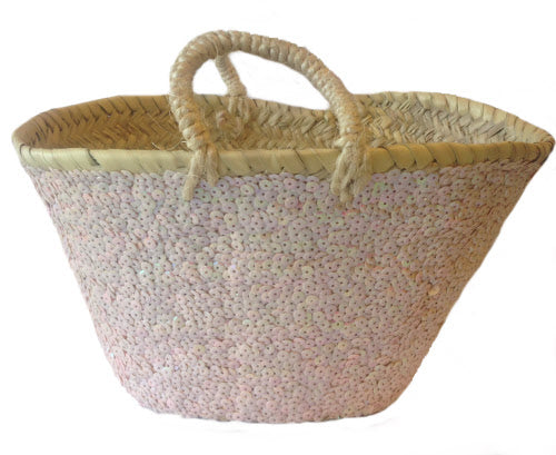 Panier à sequins blanc/rose