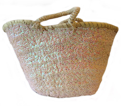Panier à paillettes rose/blanc