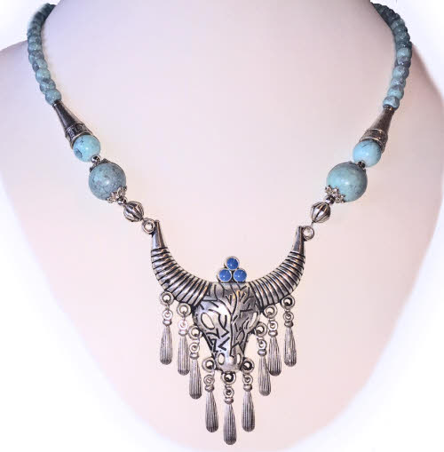 Bull head necklace blue