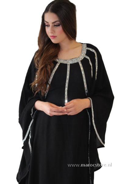Vlinder abaya zwart (faracha) – one size, met steentjes op de rand