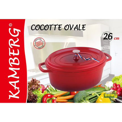 Ovale braadpan – Cocotte Ø 26 cm Rond Rood Gevlamd