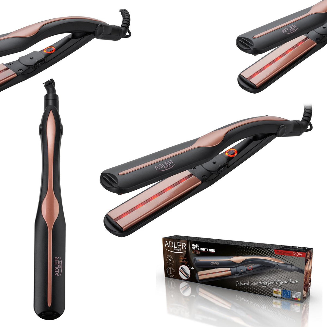 Adler AD 2318 infrarood stijltang – keramische platen, 150 tot 230 °C – foto 2
