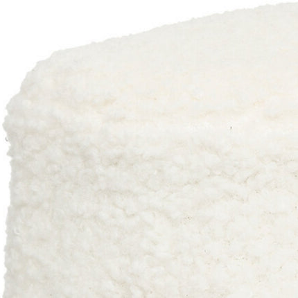 Inuit Weißer Bouclé-Sitzpouf Hocker – Beistelltisch mit Holzbeinen – 41,5 cm – Hocker – Pouf – Kunstfell