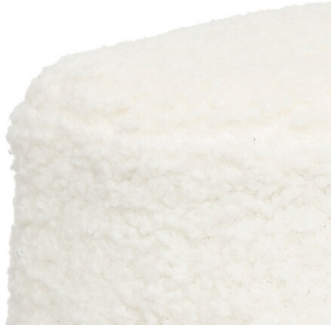 Inuit Weißer Bouclé-Sitzpouf Hocker – Beistelltisch mit Holzbeinen – 41,5 cm – Hocker – Pouf – Kunstfell