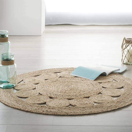 Jute Teppich rund 80cm | Kleiner runder Teppich mit Muster | Kleiner Teppich