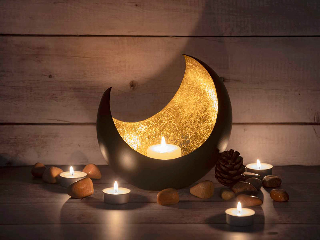 Bougeoir photophore chandelier en forme de croissant de lune