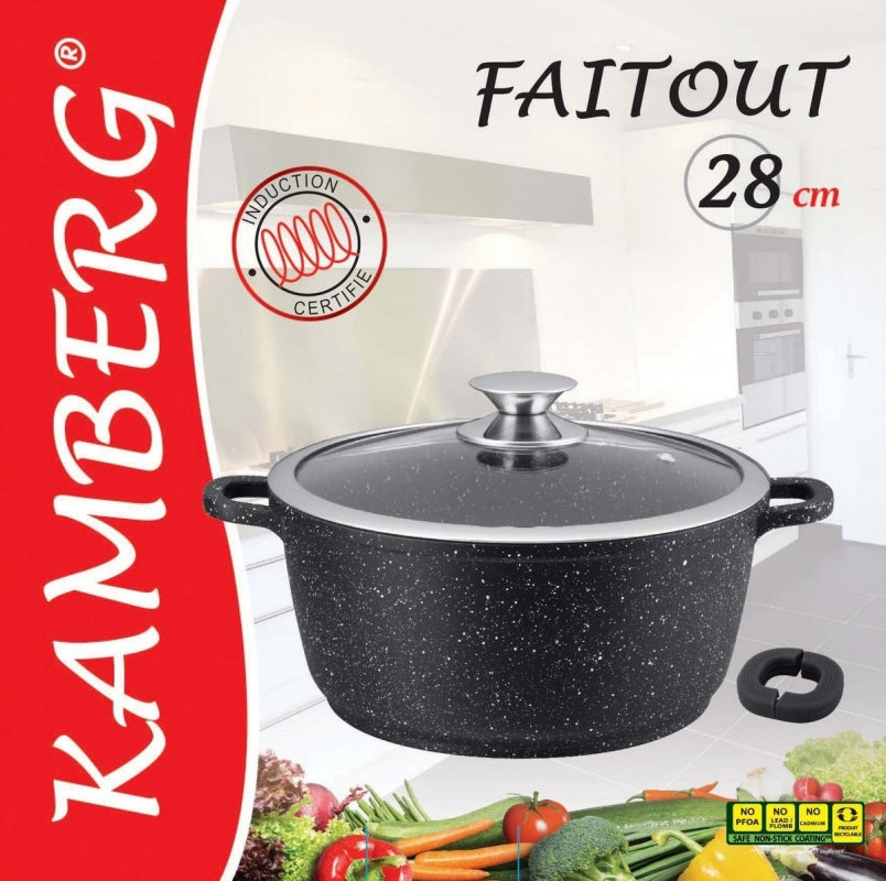 Cooking pot/Roasting pan Induction - Ø 28 cm - Cast aluminium - marble coating - Glass lid - PFOA Free