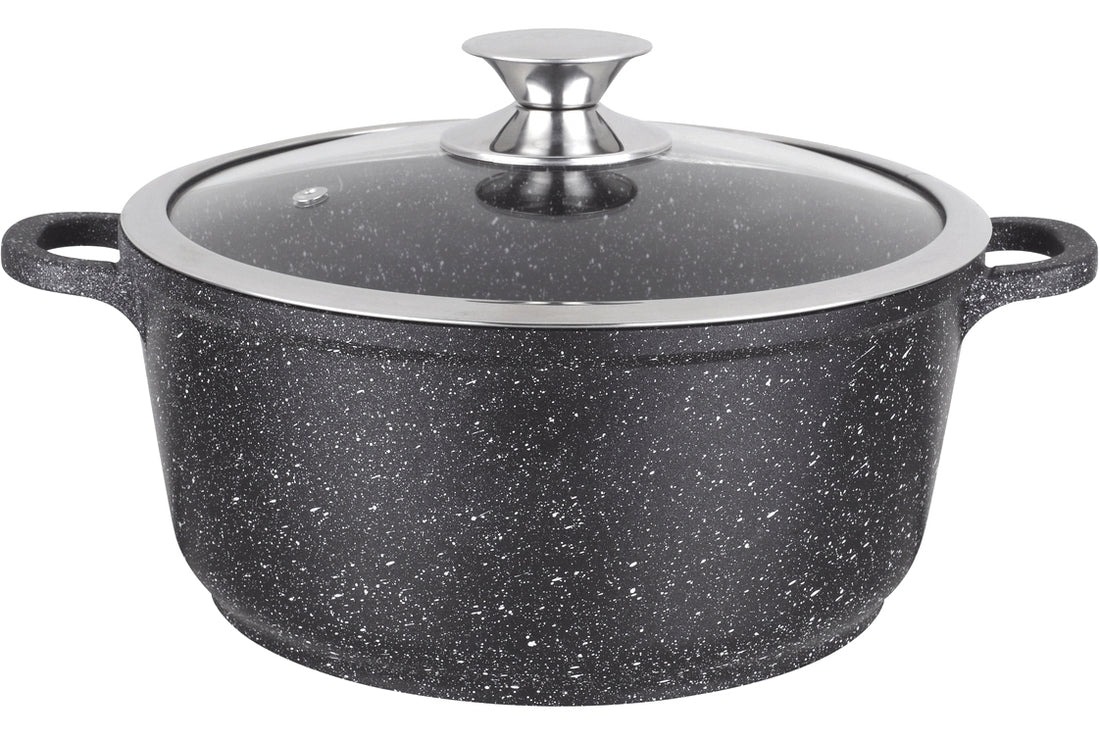 Cooking pot/Roasting pan Induction - Ø 28 cm - Cast aluminium - marble coating - Glass lid - PFOA Free