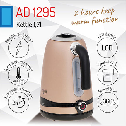 Goldener Wasserkocher - 1,7L mit LCD-Display und Temperaturregelung