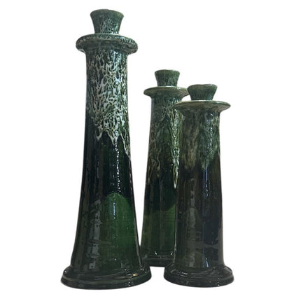 Marokkanischer Kerzenständer Grün/Weiß Tropfglasur – Handgemachte Keramik (23/28/32 cm)