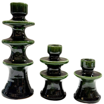 Handmade Authentieke Keramische Kandelaar - Groen