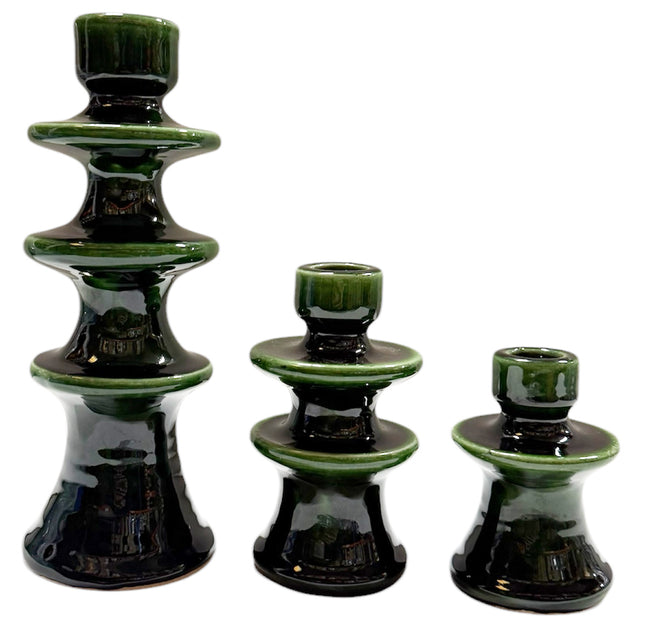 Handgefertigter authentischer Keramik-Kerzenständer – Grün
