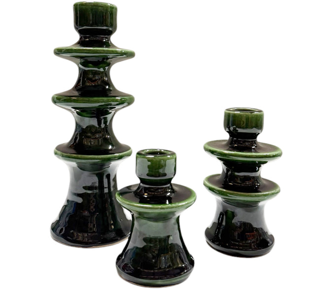 Handgefertigter authentischer Keramik-Kerzenständer – Grün