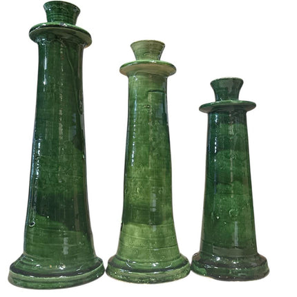 Marokkaanse Kandelaar Groen Geglazuurd – Handgemaakt Aardewerk (23/28/32 cm)