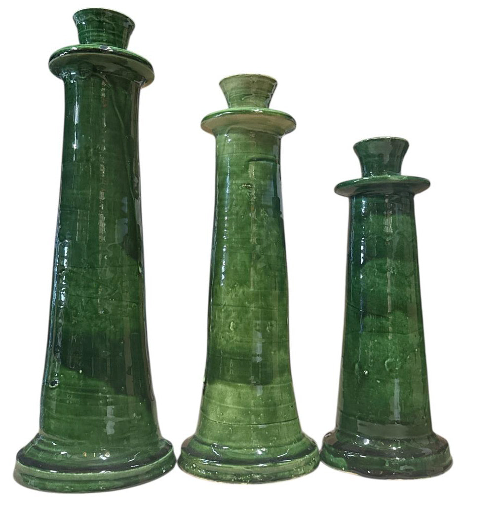 Marokkaanse kandelaar groen geglazuurd – handgemaakt aardewerk, 23 tot 32 cm – foto 11