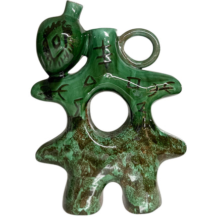 Handgemaakte Marokkaanse Vaas/Kandelaar met Amazigh Symbolen en Groene Glazuur