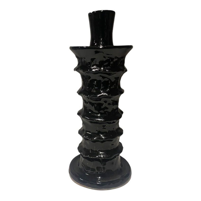 Ceramic candlestick black earthenware 25 cm